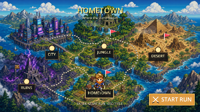 The world map showing cleared worlds and the routes still locked